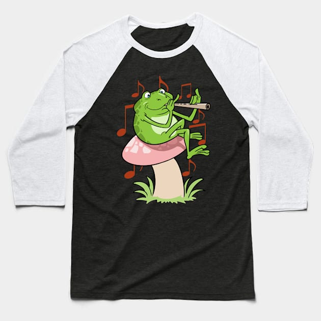 Cottagecore Fairycore Frog With Flute Baseball T-Shirt by ModernMode